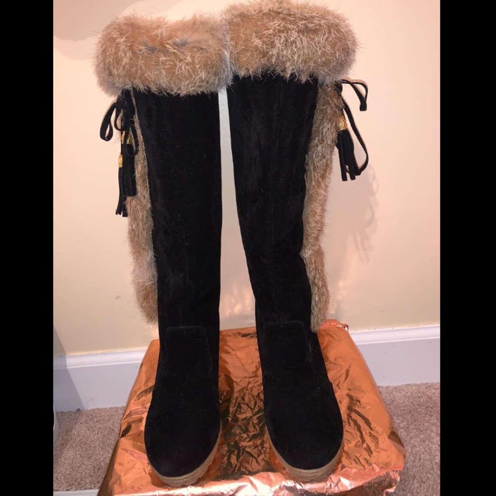 Knee high fur boots